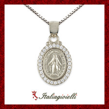 Collana Medaglia Madonna Miracolosa in Argento 925 Rodiato Oro Bianco Donna