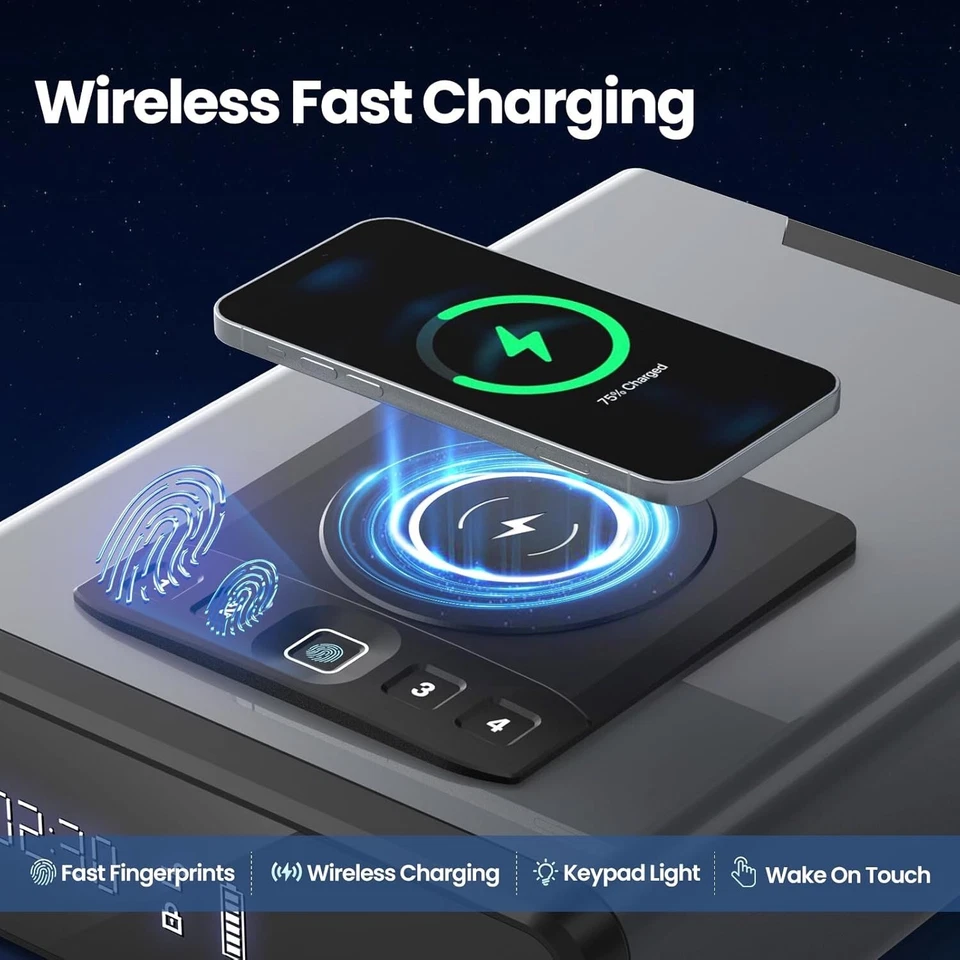 Caja fuerte biométrica para armas de fuego 3 en 1 bloqueo teléfono carga pantalla alarma almacenamiento Foto 2 de 4