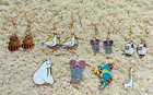Vintage Lot of 4 Cloisonne animal pins and 4 pairs of earrings : Walrus, Parrot,