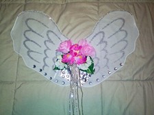 Larger White Wings Silver Glitter Rhinestone Flowers