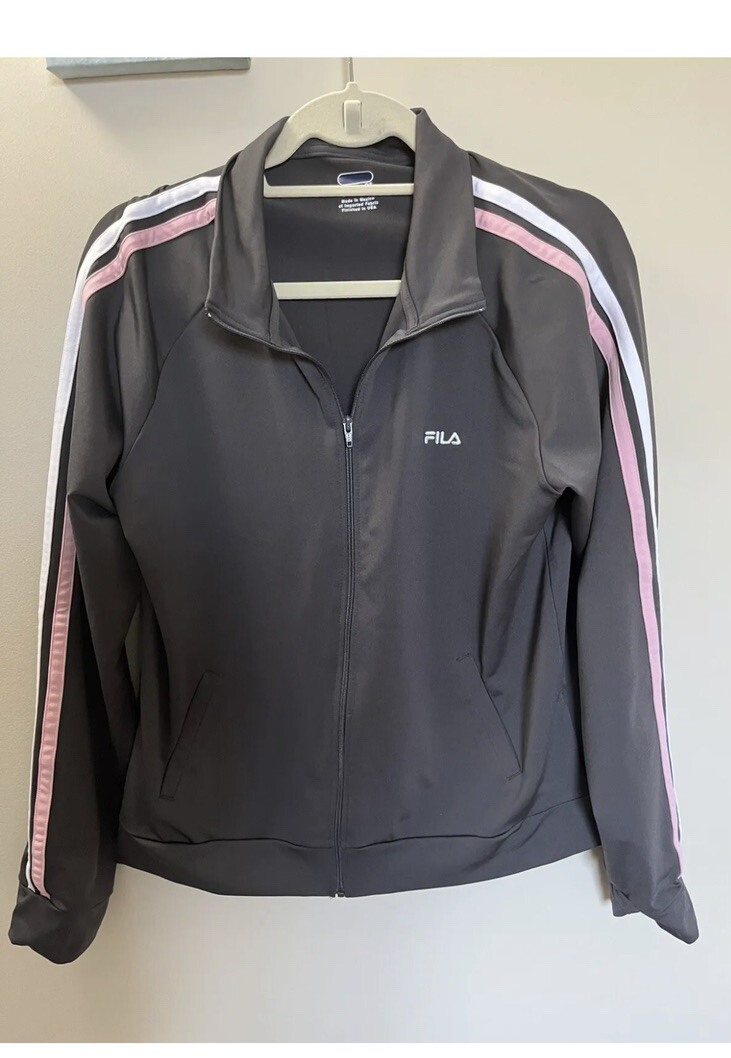 Fila Womens Gray With Pink Track Style Zip Jacket