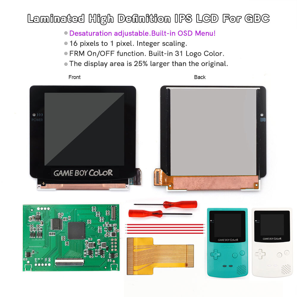 OSD V5 Laminated Retro Pixel IPS Backlight GBC LCD Screen For Game Boy Color