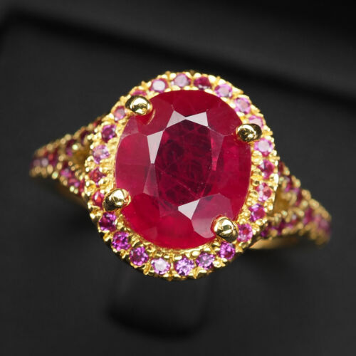 Alluring Blood Red Ruby 3.50Ct 925 Sterling Silver 24K Gold Vermeil Rings Size 7