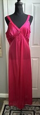Vtg Pink L Soft stretch Lace Shiny Maxi Slip Top Nylon Nightgown Negligee Gown