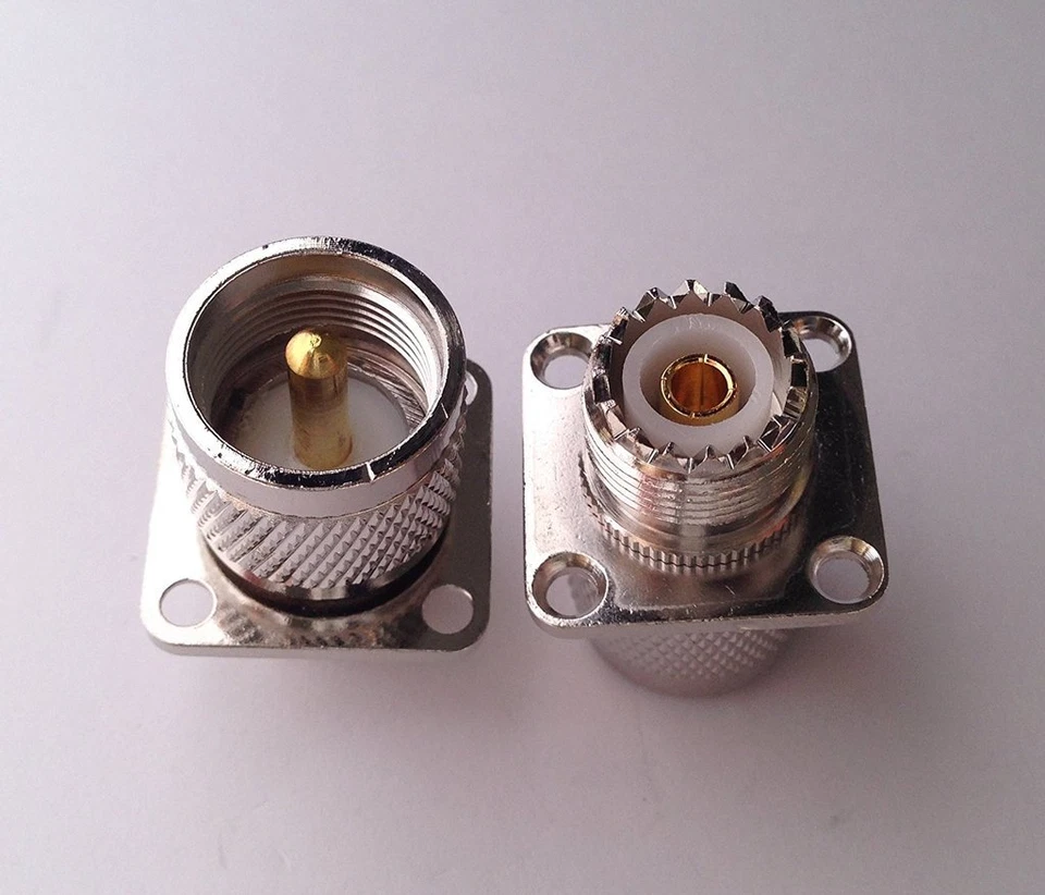 UHF Female SO239 to UHF Male PL259 with 4 holes flange RF Coax Adapter Connector - Image 1 of 1