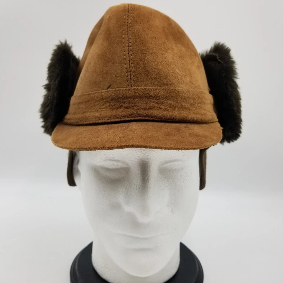 Sombrero de invierno vintage piel sintética oreja solapa retro años 60 cuero marrón talla 6 5/8  Foto 2 de 4