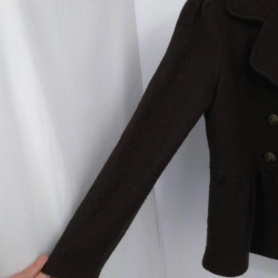 Elena Solano Coat Jacket Size Small Wool Double Breasted Peplum Brown - Image 3 of 4