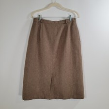 Vintage CLAUDE Brown Lined Wool Skirt Size 14 High Waisted A Line Knee Length