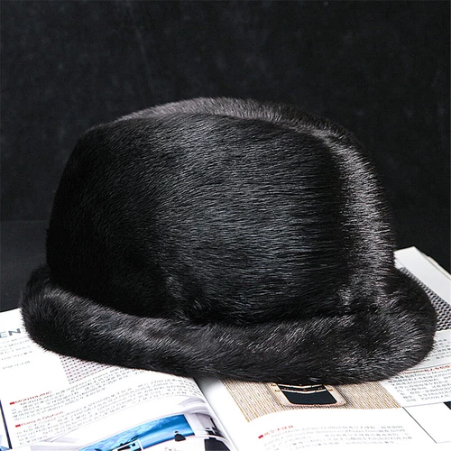 100% Real Whole Mink Fur Hat Winter Warm Basin Cap Fashion Thicken Outdoor Men - Picture 6 of 10