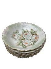 Set of 6 Vtg Floral Scalloped Iridescent Dessert Fruit Bowls Germany Porcelain