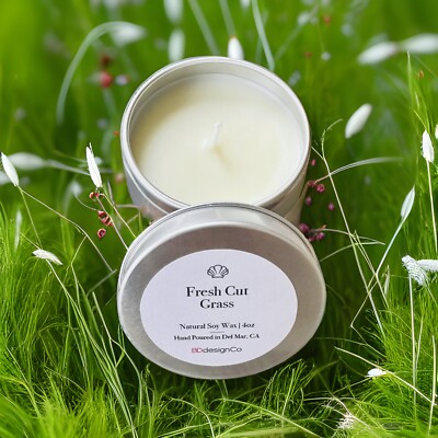 Fresh Cut Grass 4 oz Soy Wax Candle in Silver Tin