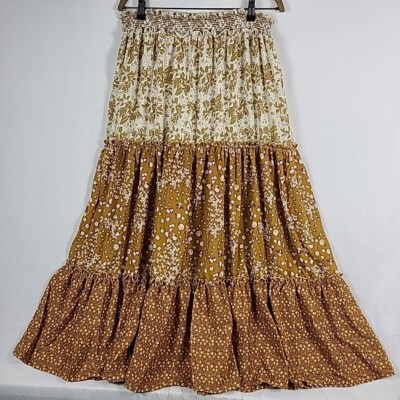 NEW Hailey & Co Women's Make Me Feel Good Floral Maxi Skirt Cream/Yellow Sz XL