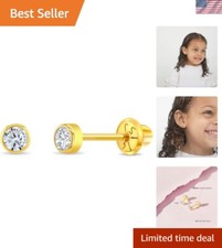 Adorable 3mm Cubic Zirconia Baby Earrings with Safety Screw Backs for Girls