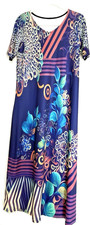 Navy Multi Color Wild Print Women's Size Medium Long Maxi Dress READ