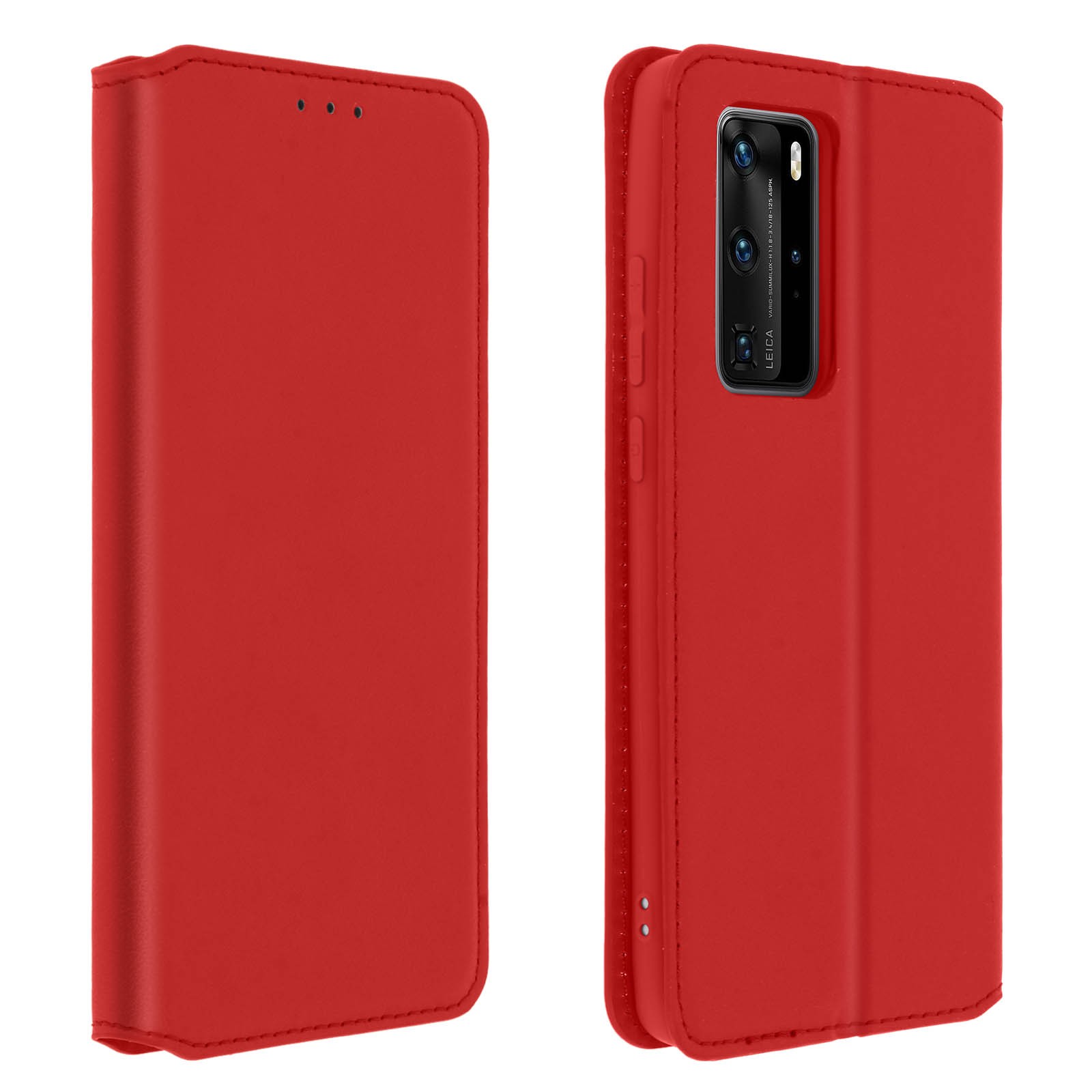 Protection Huawei P40 Pro rouge en simili cuir lisse haut de gamme