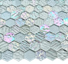 100 Pieces Hexagon Glass Mosaic Tiles for Crafts, Clear Iridescent Stained Glass