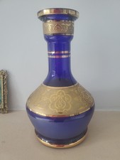 Bohemian Cobalt Blue 18ct Gold Glass Vase Carafe Hookah Original Label