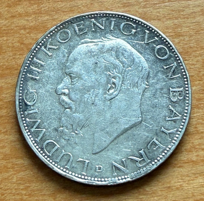 Germany Bavaria 1914 D Silver 3 Mark Circulated Ludwig III