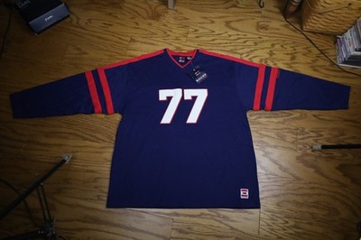 90s Bugle Boy Navy Red ''77'' V-Neck Hockey Top Long Sleeve Mens Sz X-Large NWT