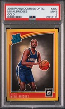 2018-19 Panini Donruss Optic Mikal Bridges #200 Rated Rookie Gold RC 08/10 PSA 9
