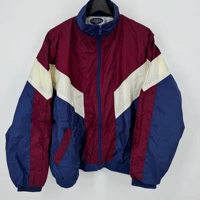 VTG Industrie Wear Mens XL Color Block Windbreaker Jacket Burgundy Navy 90s