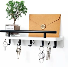 Key Holder Wall Mount Shelf and Hook Key Holder for Wall with 9 Hooks and Mai...