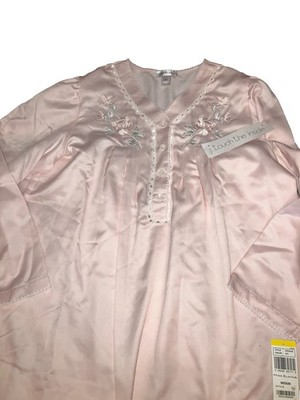 Miss Elaine nightgown Gift M cotton backed satin pink shiny long sleeve C4