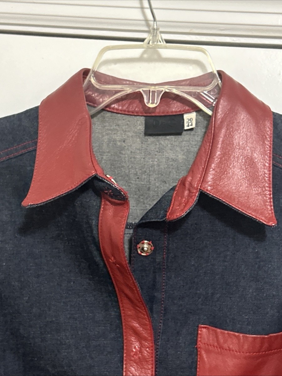 Vintage 1990's Dolce Gabbana Denim & Red Leather Trim Top Size 30