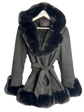 WULUX Paris coat jacket faux fur suede size XXL uk14/16 black hood stunning 