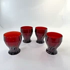 4 Vtg Royal Ruby Swirl Glass Tumblers 4 inch by Anchor Hocking 10 oz Flat Footed