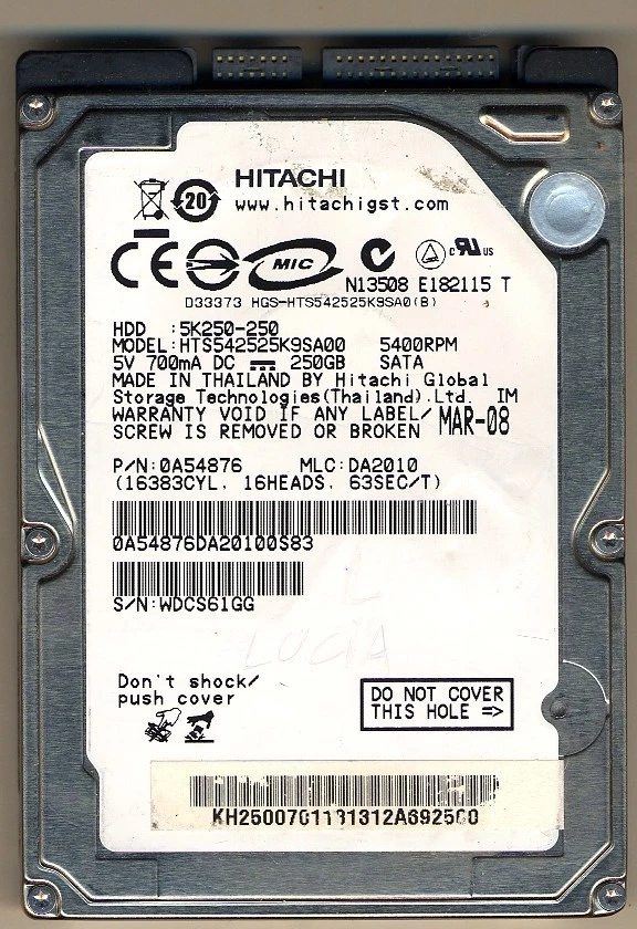 320 GB Sata-Ii Hitachi Interno HDD 5400rpm 2.5 Disco Rigido 320 GB Sata-Ii Hitachi Interno HDD 5400rpm 2.5 Disco Rigido