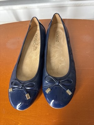 Vionic Navy blue ballet flats shoes size 9 patent leather spark minna orthoheel