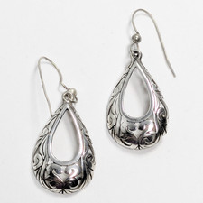Sterling Silver Filigree Drop Earrings ornate Dangle drop teardrop Preowned
