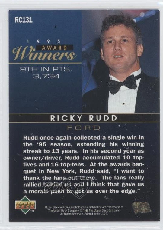 1996 Upper Deck Road to the Cup Ricky Rudd #RC131 - Image 2 of 2