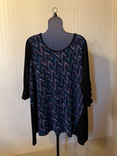 CATHERINES ~1X~Artsy Black/Purple/Teal/Blue~3/4 SLV~4 Pt Hem~FALL Knit Tunic Top