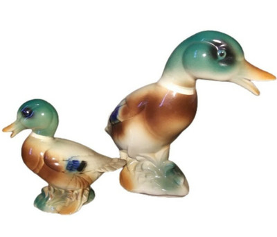 Vintage Ceramic Mallard Ducks Set Of 2 Pieces (China Craft) Wildlife Glassware