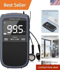 Stylish 900mAh AM FM Pocket Radio with Digital Tuning  Stereo Earphone Jack