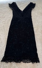 Anna Sui Black Frilled Sleeveless Dress V-Neck Botanical Lace Japan