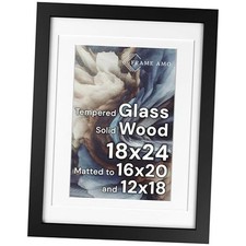 Solid Wood Poster Frame, White Multi Mat for 16x20 and 12x18 18x24 Black