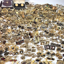 Huge Lot 400pc Mens Jewelry All Goldtone Cufflinks Tie Bars Clips Chains Pins