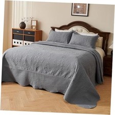 Quilt King California Size Bedding Set with Oversize King 120"x120" Light Grey