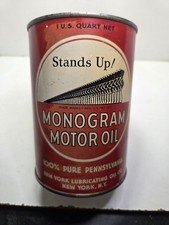 Motor Oil Qt Can Vintage Monogram Stands Up!