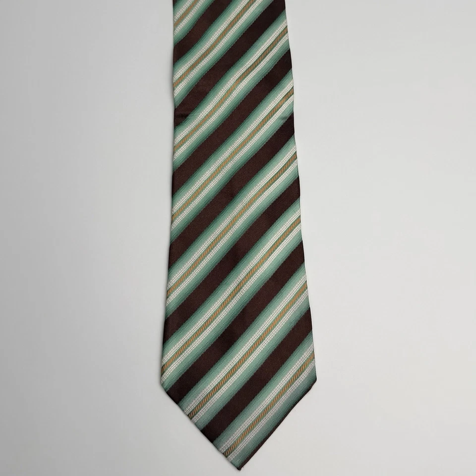 Corbata Ermenegildo Zegna Marrón Seda Rayas Repp Hecha en Italia Lujo Foto 4 de 4