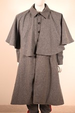 Men's Classic Victorian Grey Wool Greatcoat with Detachable Shoulder Cape
