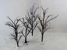 Dept 56 Trees Bare Branch Birch Cardinals Set Of 5 Christmas Village Accessories