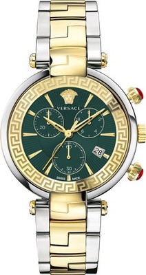 Versace VE2M00521 Revive Chrono grün gold silber Edelstahl Armband Uhr Damen NEU