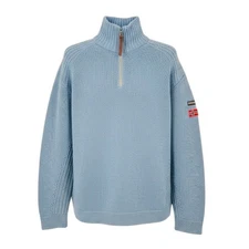 Napapijri VTG Blue Wool Zip Neck Sweater Men's Large Geographica Italy Knit - AC