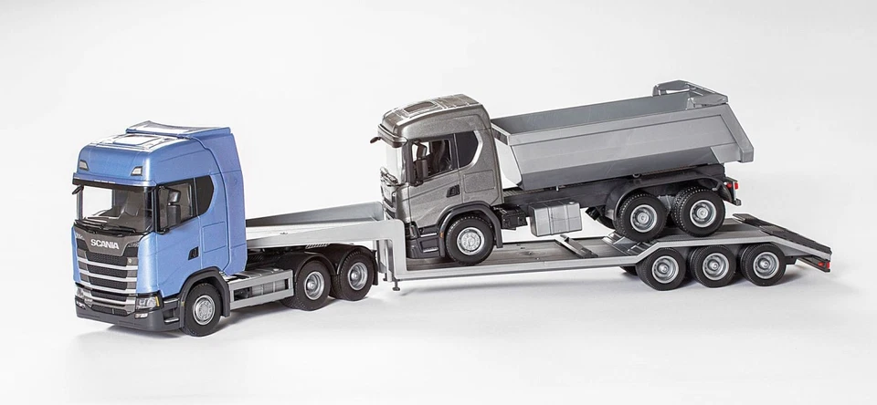 EMEK, SCANIA S 6x4 bleu avec porte-engin 3 essieux et SCANIA G500 6x4, échell... - Photo 1/1