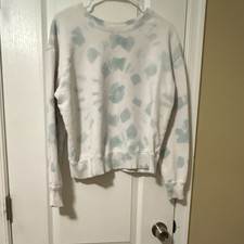 Time And Tru Women's White Light Blue Tie Dye Pullover Sweatshirt M Crew Neck