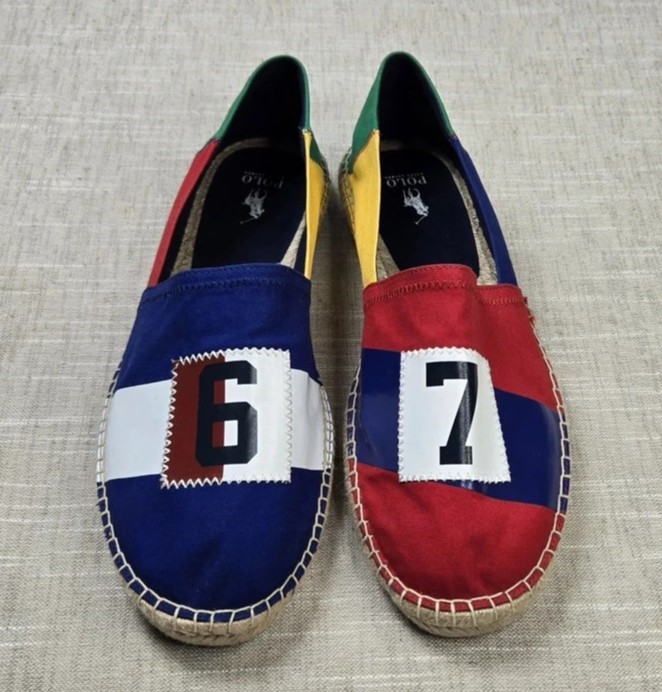 POLO Ralph Lauren Cevio Espadrille Slip-On Shoes sz 10.5 Mens Nautical Blue Red